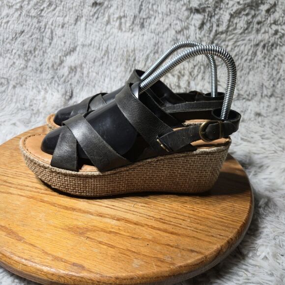 Born Alaina Womens 8M/39 Platform Wedge Black Leather Ankle Strap Buckle Sandal - Picture 3 of 11